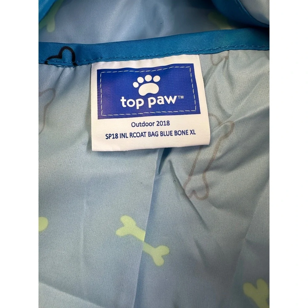 Top Paw Dog Raincoat XL Blue Bone Print Packable Waterproof Travel NWT Coat Pet